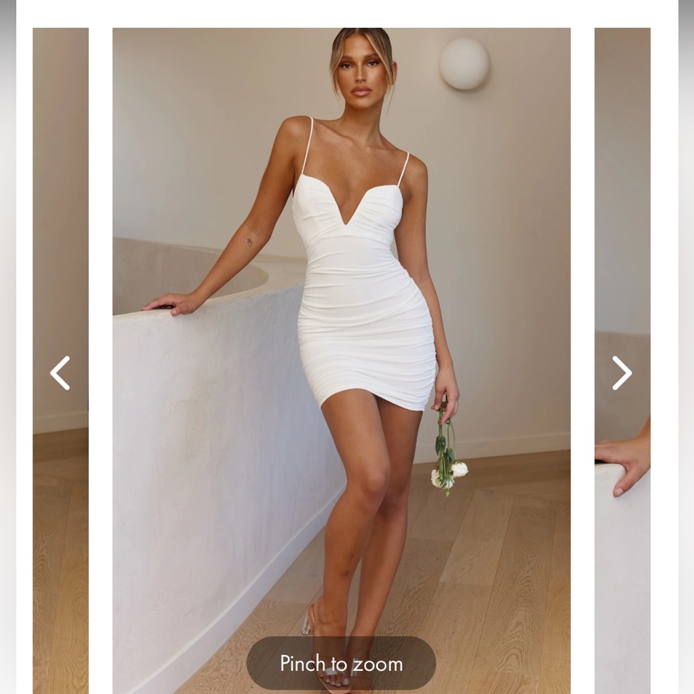 GOOD VIBES CAMI STRAP DEEP V-NECKLINE RUCHED MINI DRESS WHITE